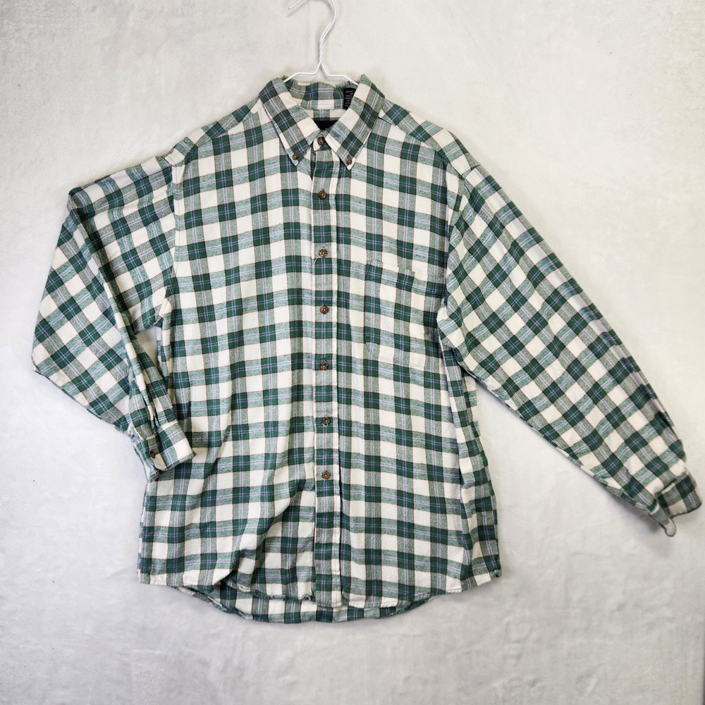 Stanley Blacker Mens XL Green White‎ Plaid Cotton Long Sleeve Button Down Shirt